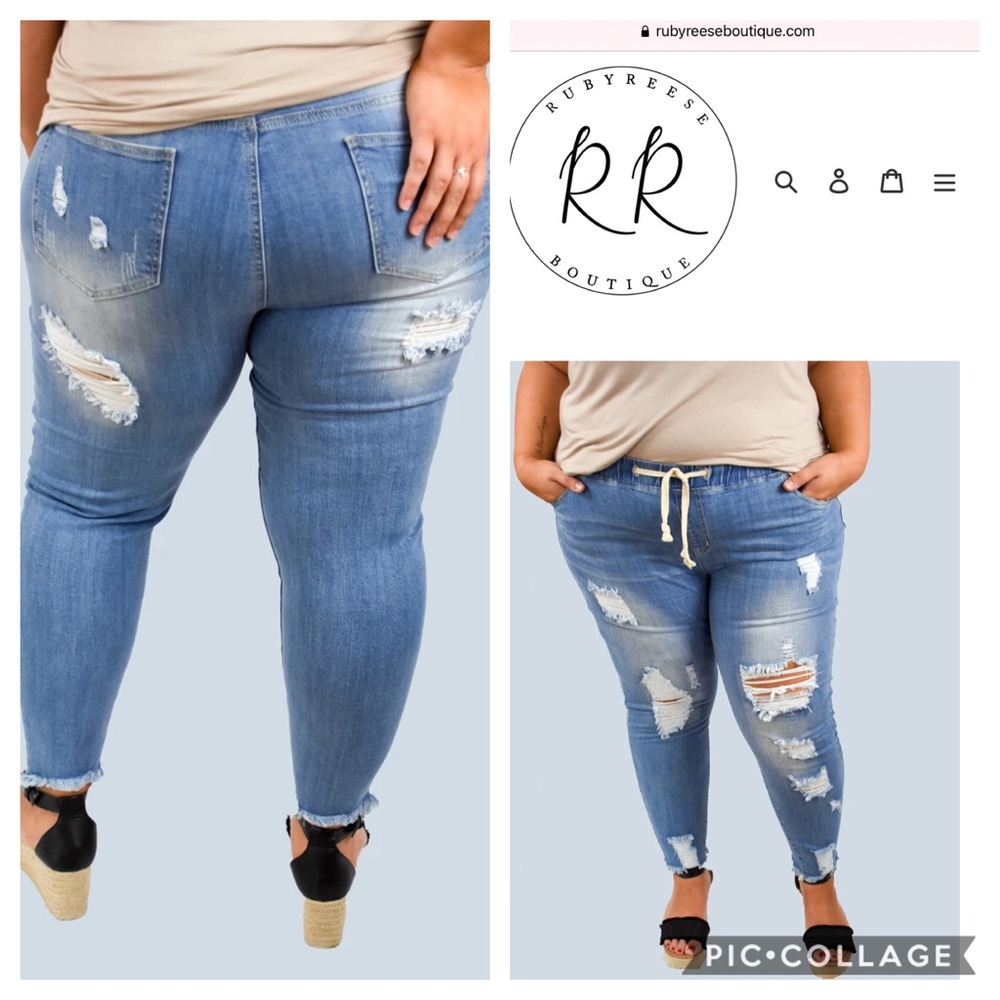 Curvy Distressed Denim Joggers